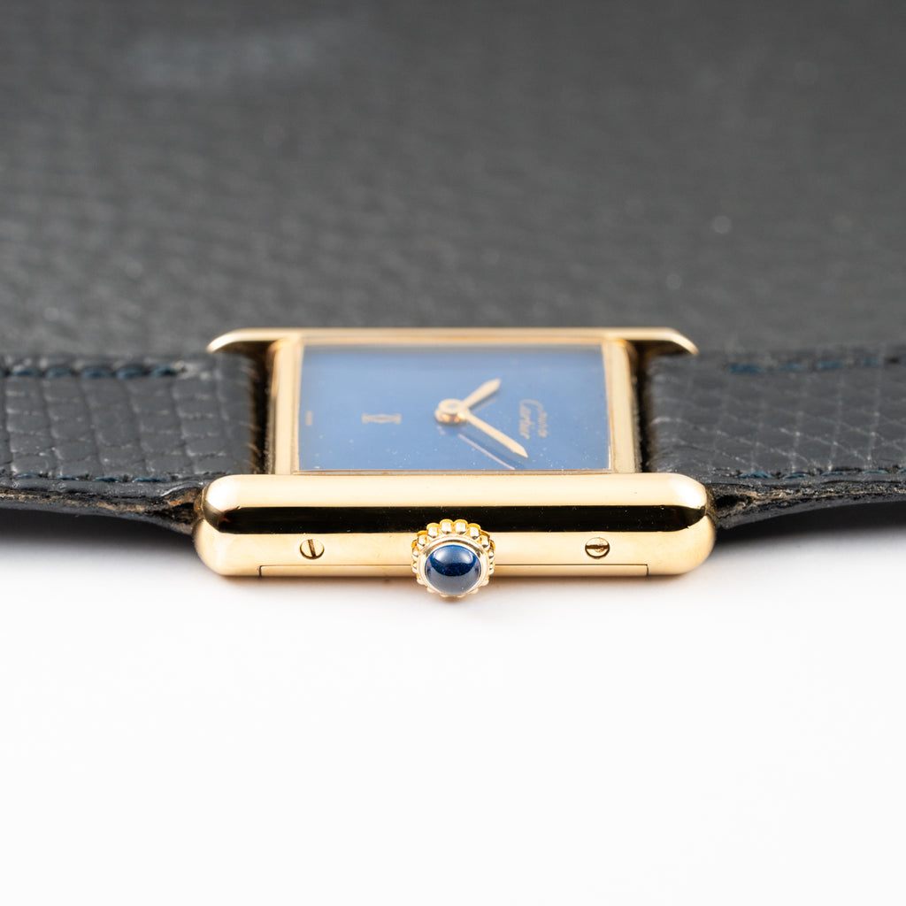 Cartier Tank Must de Blue Lapis Lazuli Dial Vermeil PM Full Set from 1982