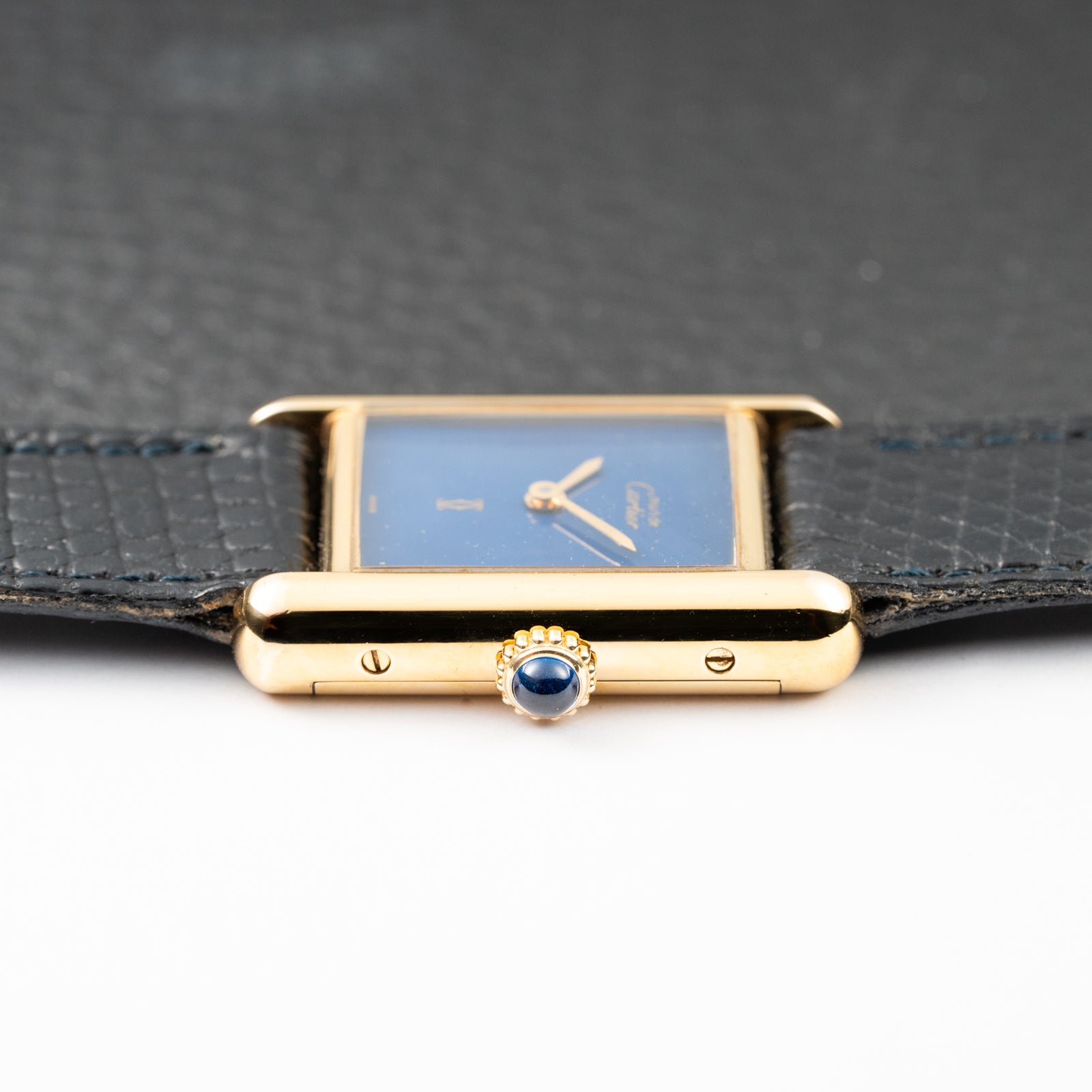 Cartier Tank Must de Blue Lapis Lazuli Dial Vermeil PM Full Set from 1982
