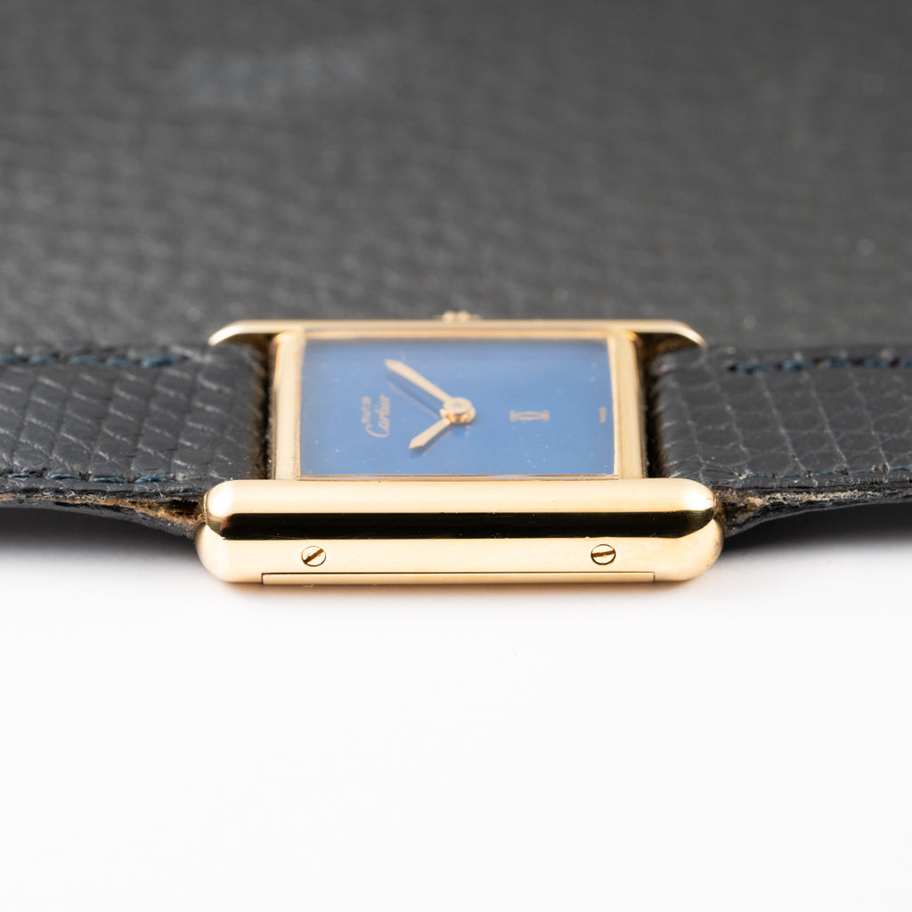 Cartier Tank Must de Blue Lapis Lazuli Dial Vermeil PM Full Set from 1982