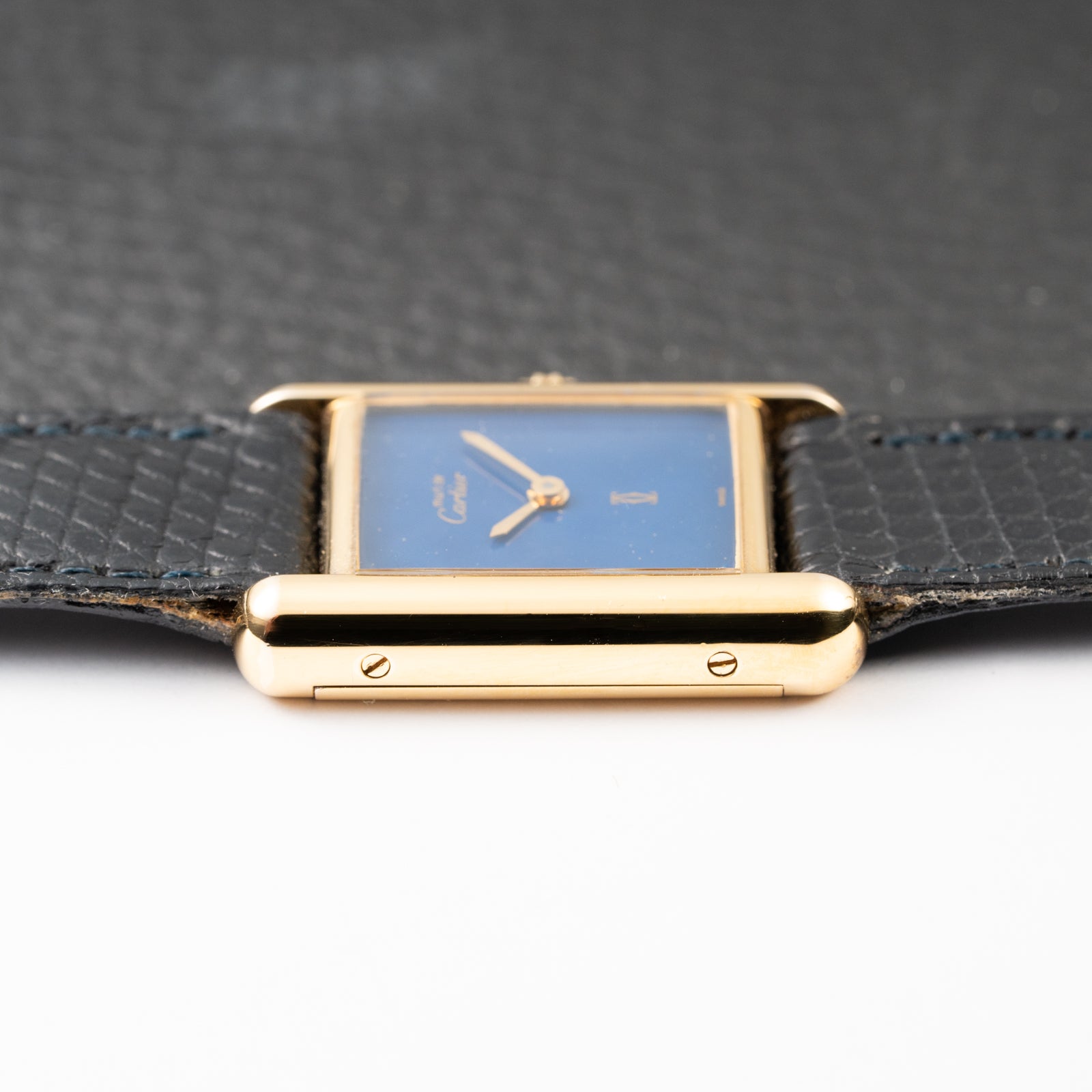 Cartier Tank Must de Blue Lapis Lazuli Dial Vermeil PM Full Set from 1982