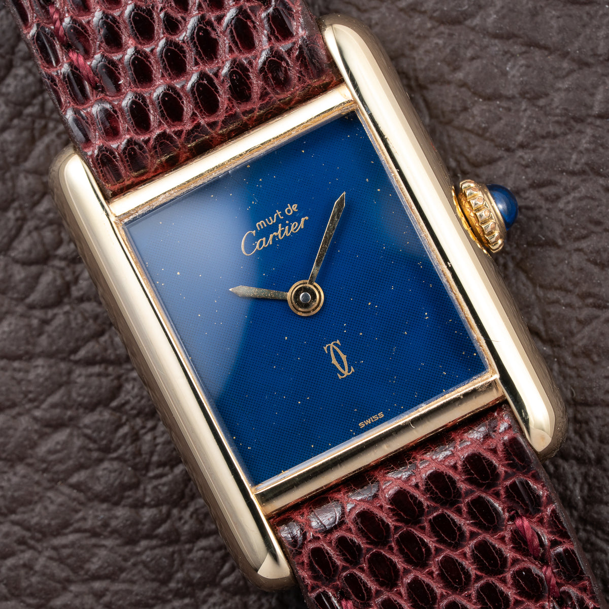 Cartier Tank Must de Blue Lapis Lazuli Dial Vermeil PM 1980s