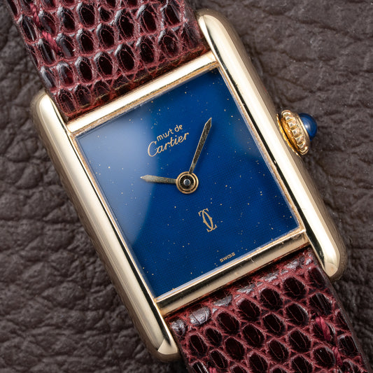 Cartier Tank Must de Blue Lapis Lazuli Dial Vermeil PM 1980s