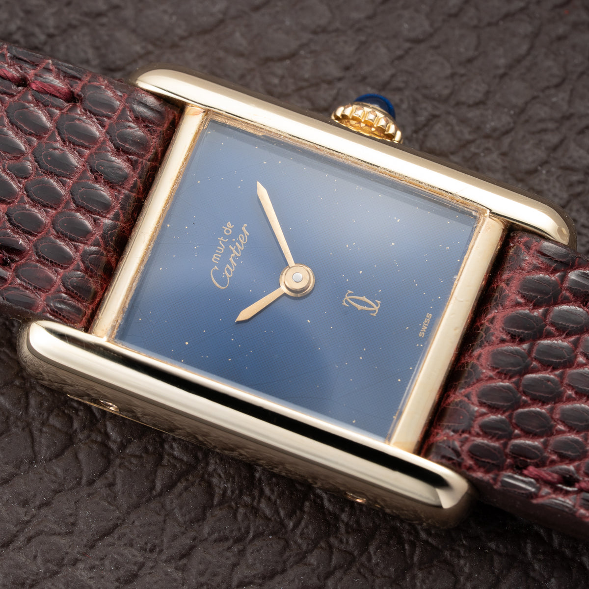 Cartier Tank Must de Blue Lapis Lazuli Dial Vermeil PM 1980s