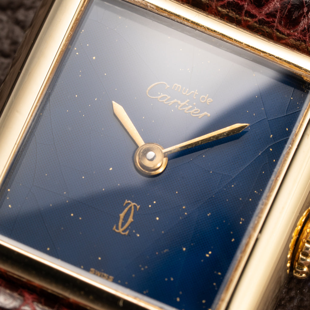 Cartier Tank Must de Blue Lapis Lazuli Dial Vermeil PM 1980s