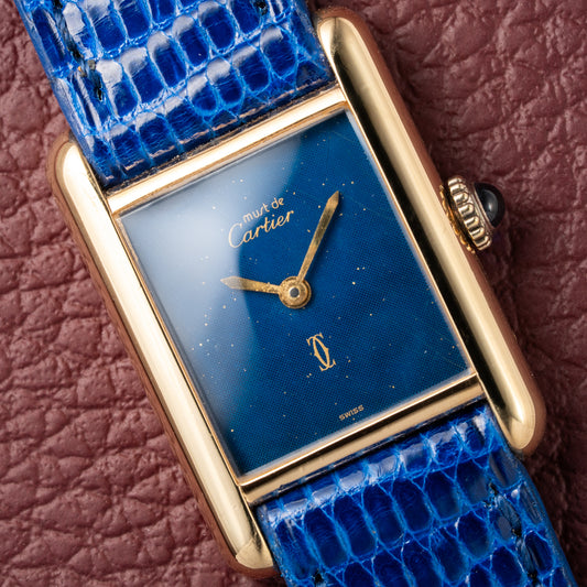 Cartier Tank Must de Blue Lapis Lazuli Dial Vermeil PM 1980s