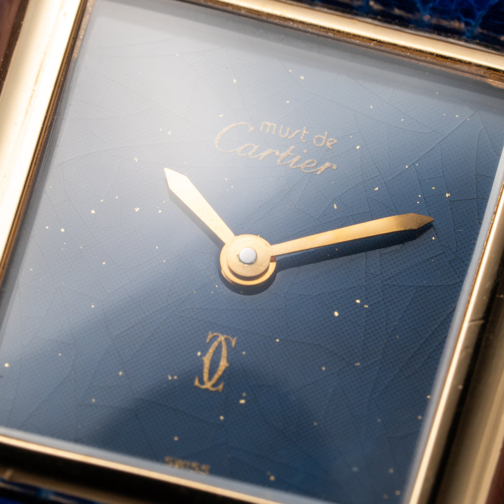 Cartier Tank Must de Blue Lapis Lazuli Dial Vermeil PM 1980s