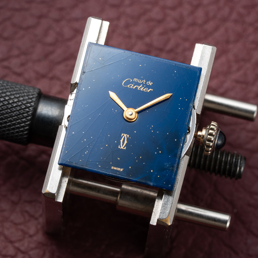 Cartier Tank Must de Blue Lapis Lazuli Dial Vermeil PM 1980s