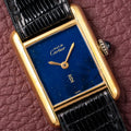 Cartier Tank Must de Blue Lapis Lazuli Dial Vermeil PM 1980s