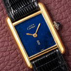 Cartier Tank Must de Blue Lapis Lazuli Dial Vermeil PM 1980s