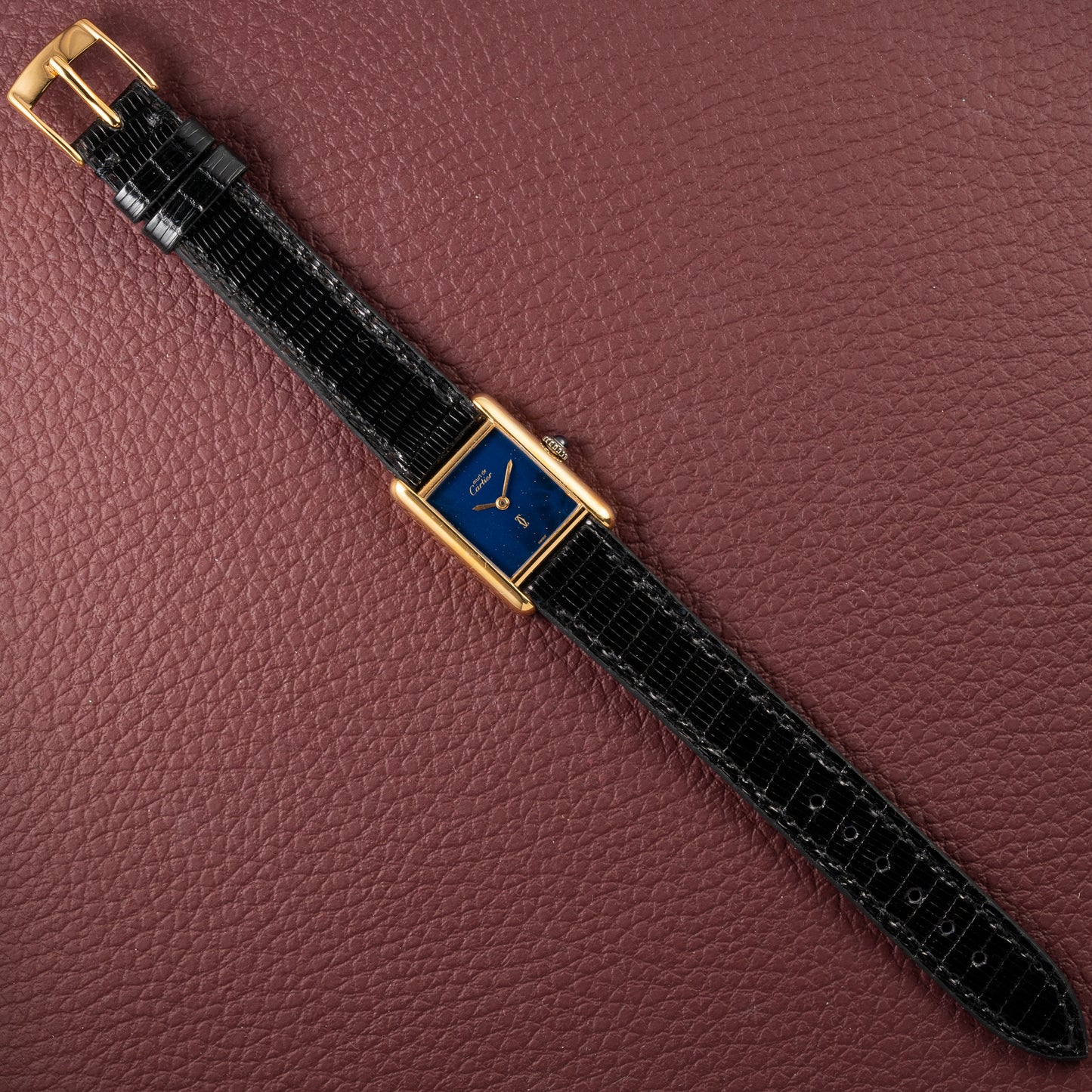 Cartier Tank Must de Blue Lapis Lazuli Dial Vermeil PM 1980s