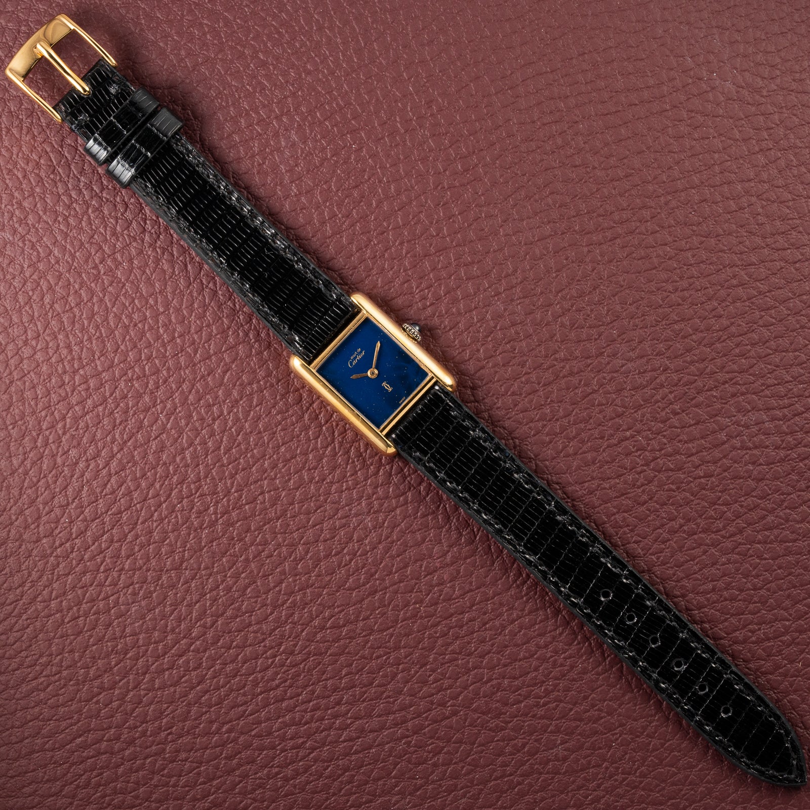 Cartier Tank Must de Blue Lapis Lazuli Dial Vermeil PM 1980s