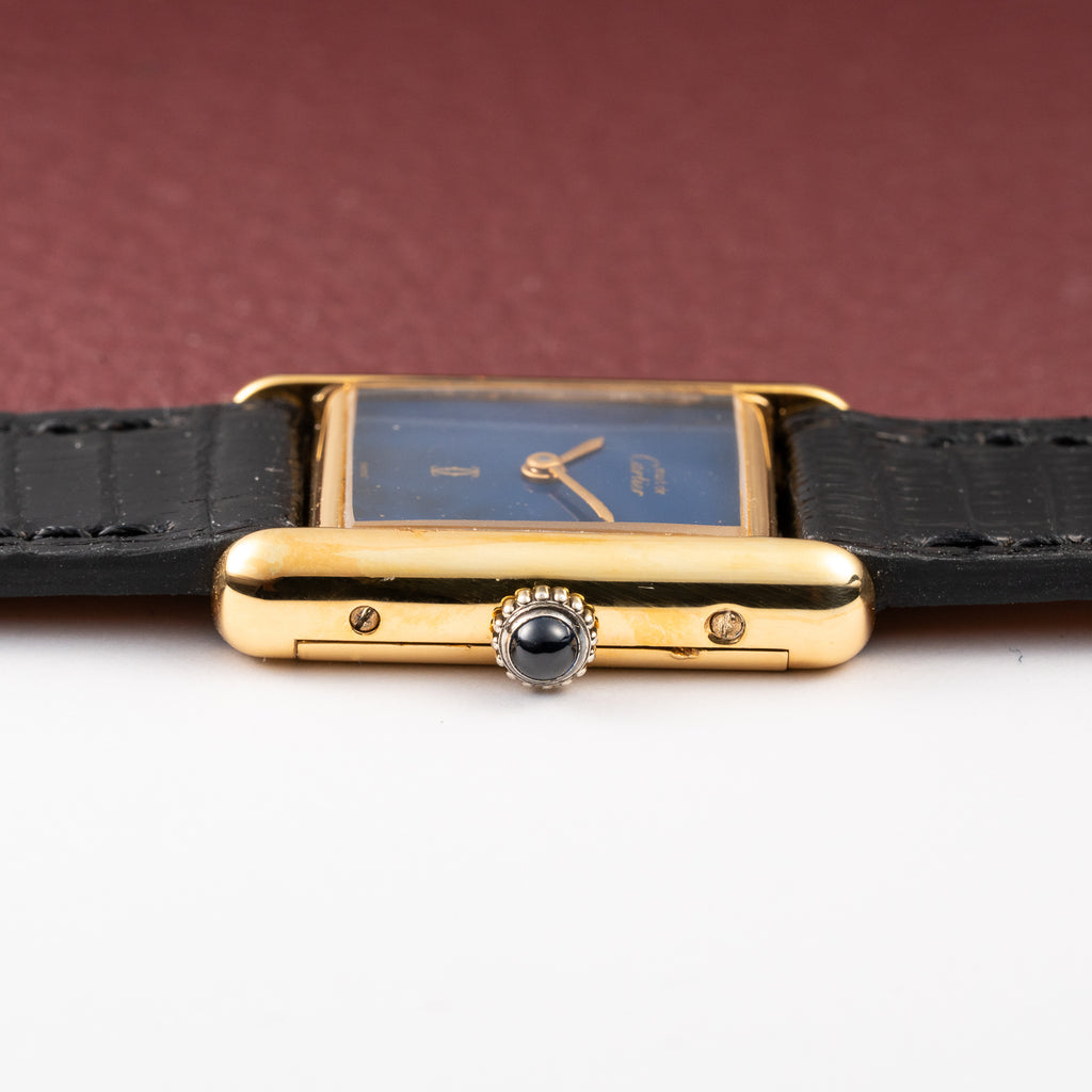 Cartier Tank Must de Blue Lapis Lazuli Dial Vermeil PM 1980s