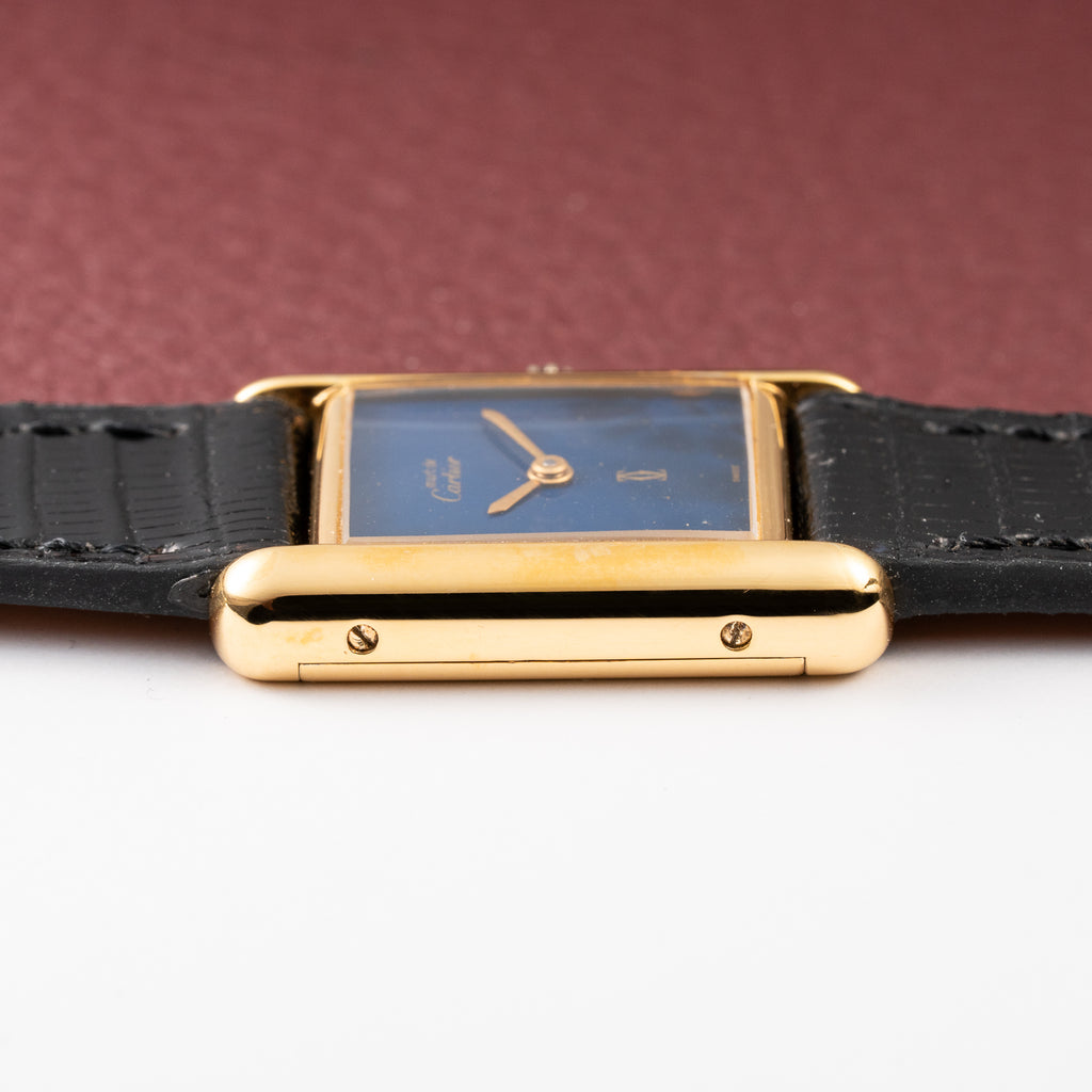 Cartier Tank Must de Blue Lapis Lazuli Dial Vermeil PM 1980s