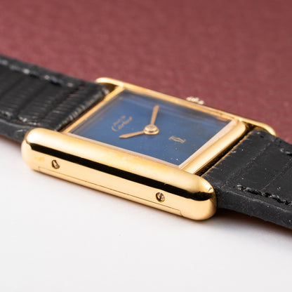 Cartier Tank Must de Blue Lapis Lazuli Dial Vermeil PM 1980s
