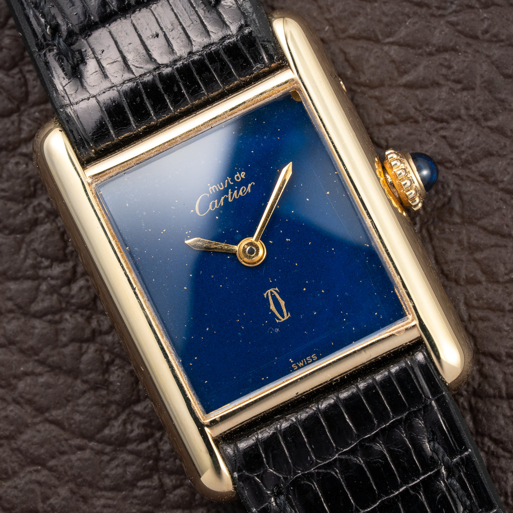 Cartier Tank Must de Blue Lapis Lazuli Dial Vermeil PM 1980s