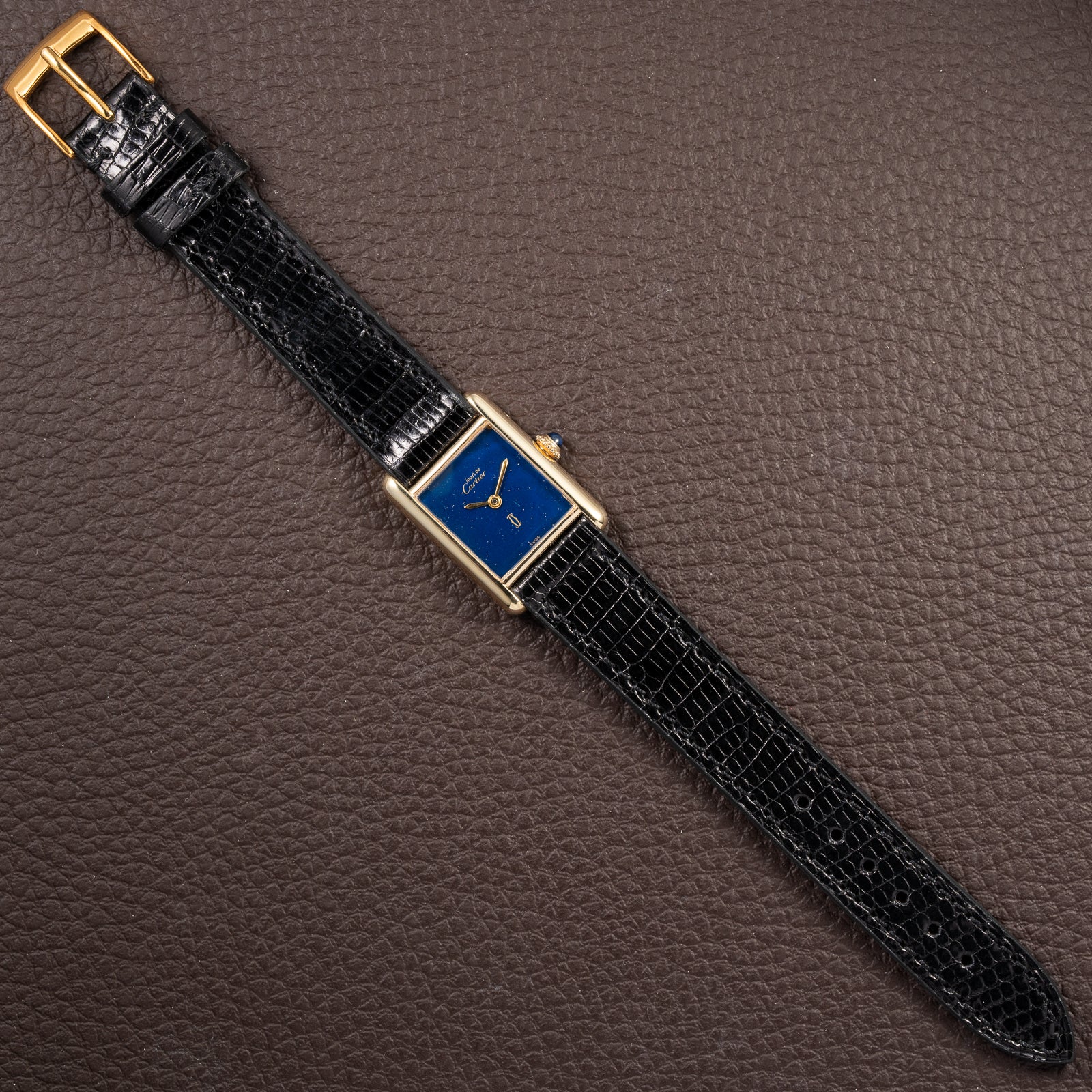 Cartier Tank Must de Blue Lapis Lazuli Dial Vermeil PM 1980s