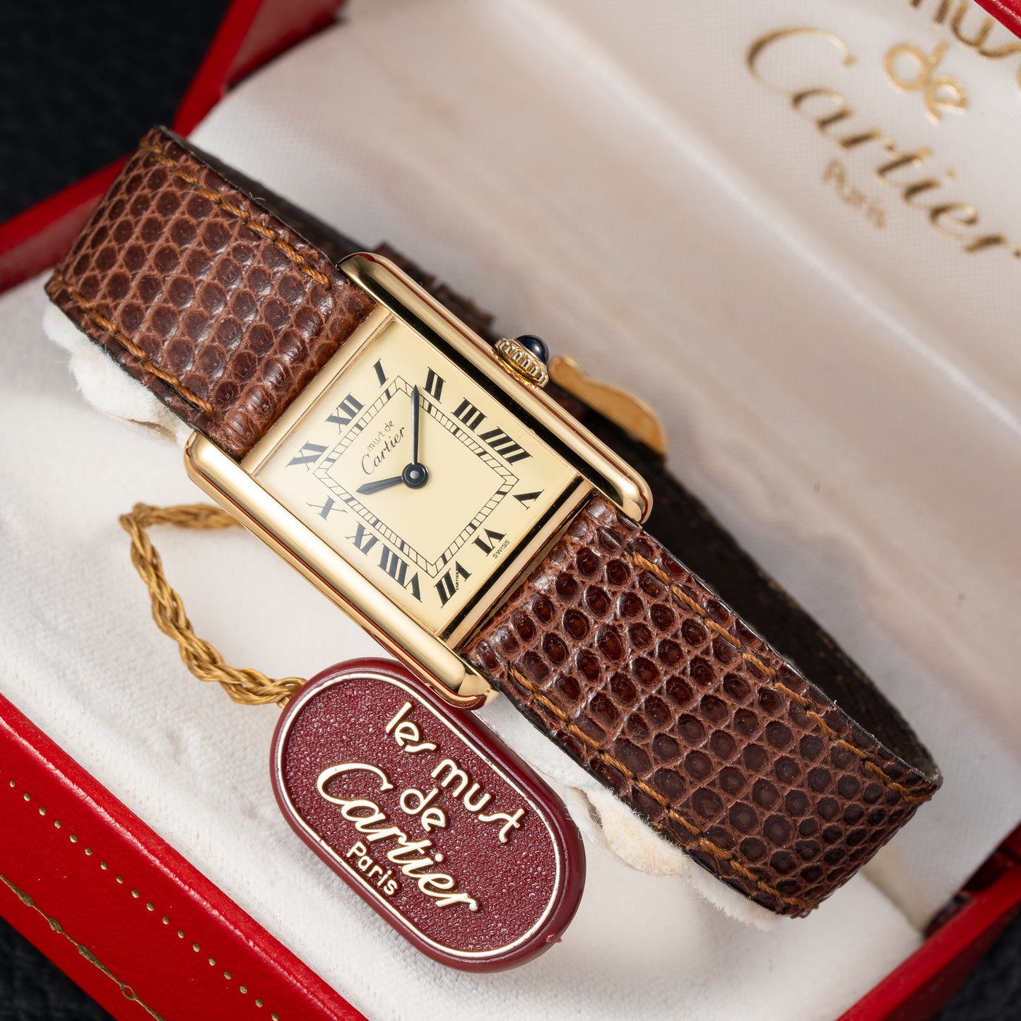 Cartier Tank Must de Roman Lemon Dial Vermeil PM LIKE NEW WITH STICKER 1980s
