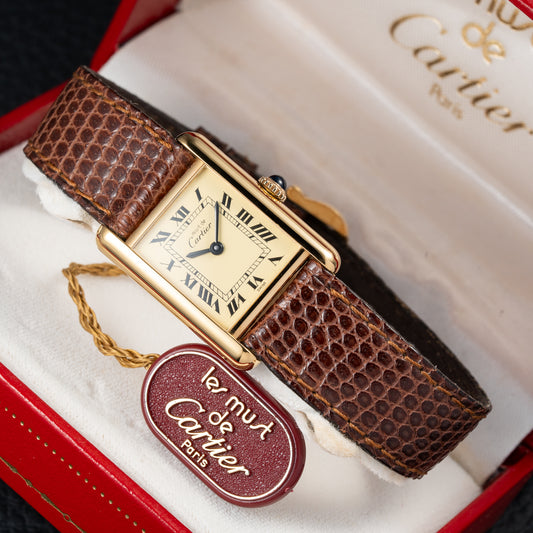 Cartier Tank Must de Roman Lemon Dial Vermeil PM LIKE NEW WITH STICKER 1980s