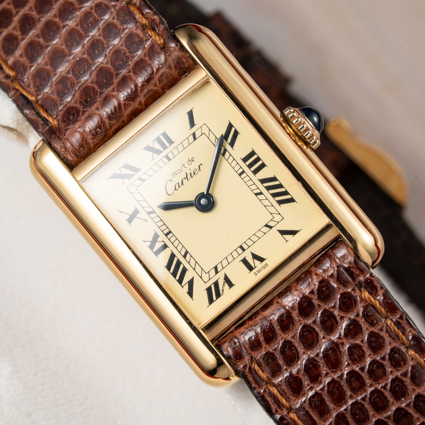 Cartier Tank Must de Roman Lemon Dial Vermeil PM LIKE NEW WITH STICKER 1980s