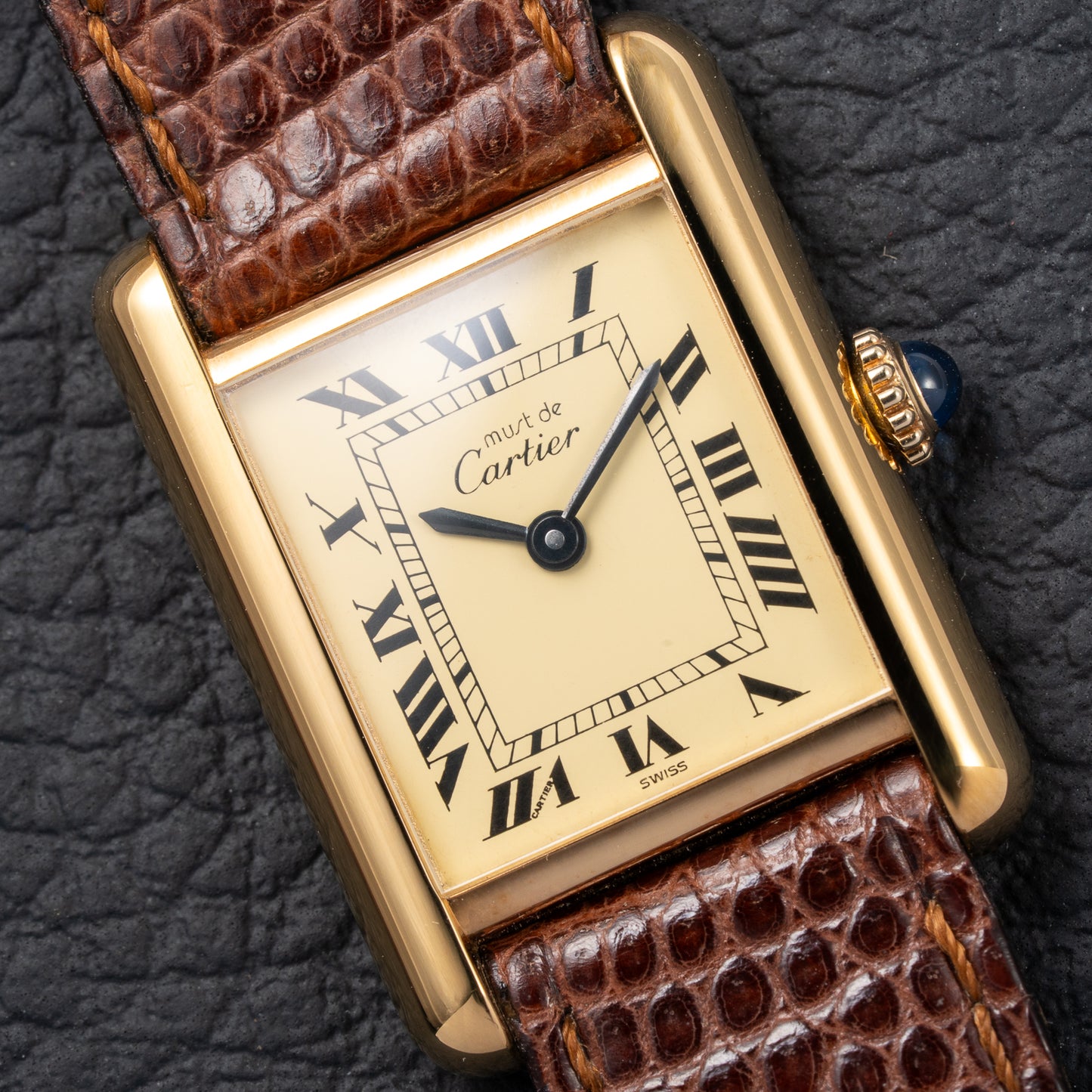 Cartier Tank Must de Roman Lemon Dial Vermeil PM LIKE NEW WITH STICKER 1980s