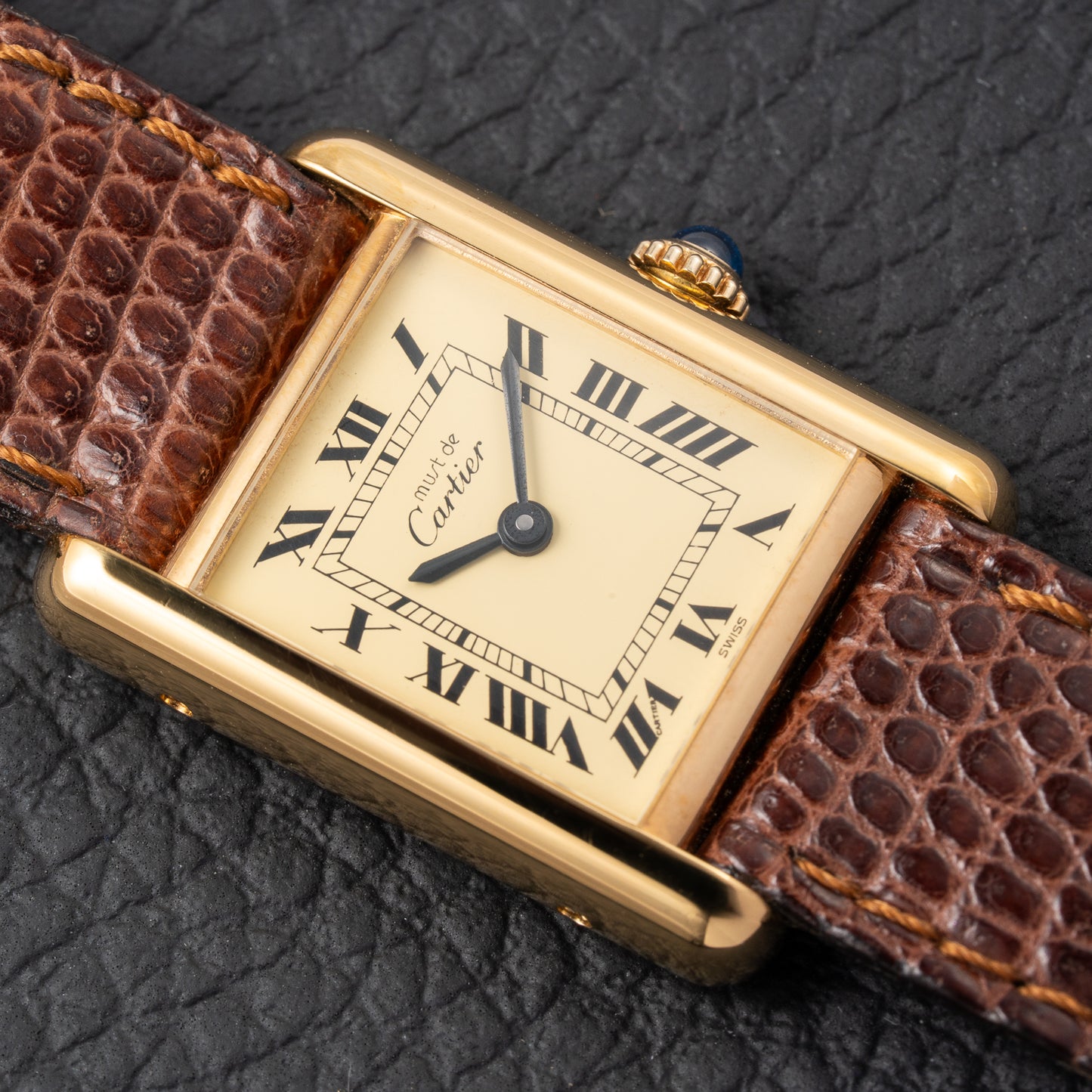 Cartier Tank Must de Roman Lemon Dial Vermeil PM LIKE NEW WITH STICKER 1980s