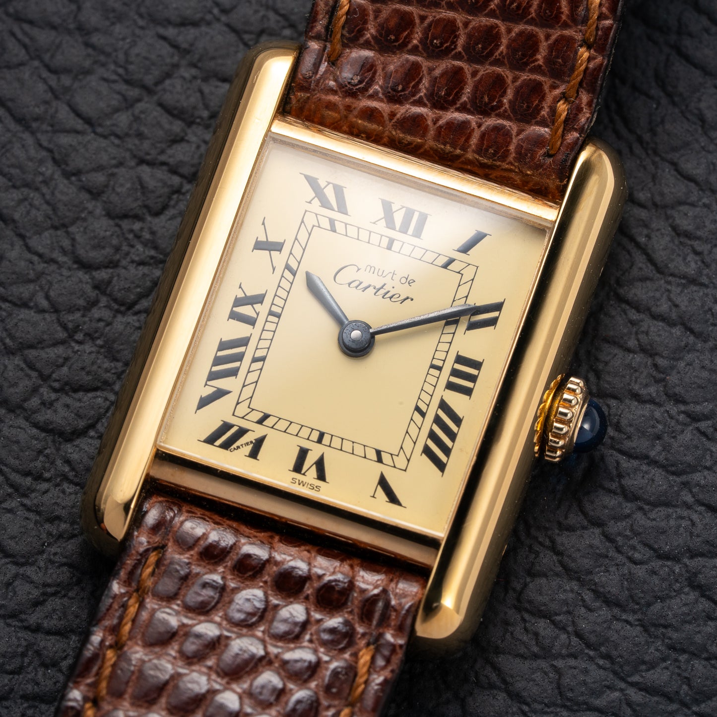 Cartier Tank Must de Roman Lemon Dial Vermeil PM LIKE NEW WITH STICKER 1980s