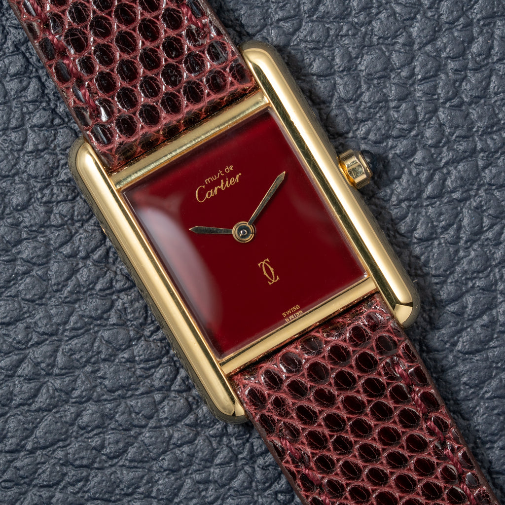 Cartier Must de Tank Vermeil Burgundy Red Dial Reference 5057001