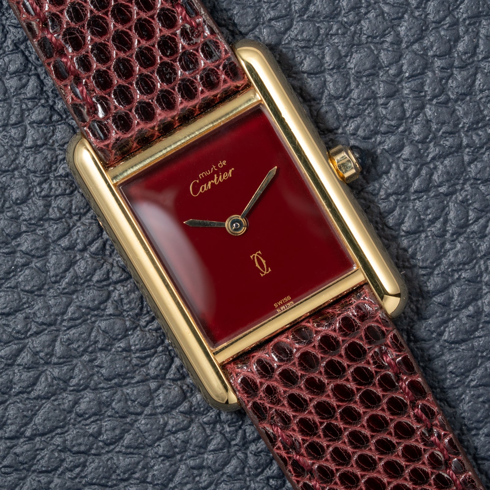 Cartier Must de Tank Vermeil Burgundy Red Dial Reference 5057001