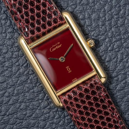 Cartier Must de Tank Vermeil Burgundy Red Dial Reference 5057001