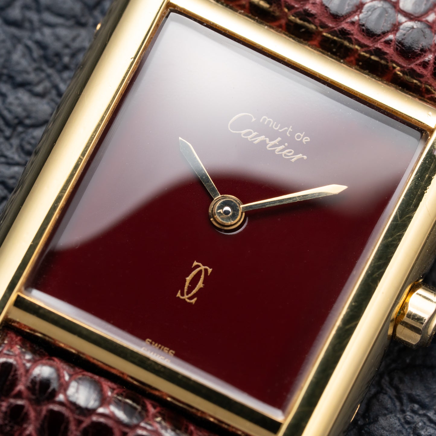 Cartier Must de Tank Vermeil Burgundy Red Dial Reference 5057001