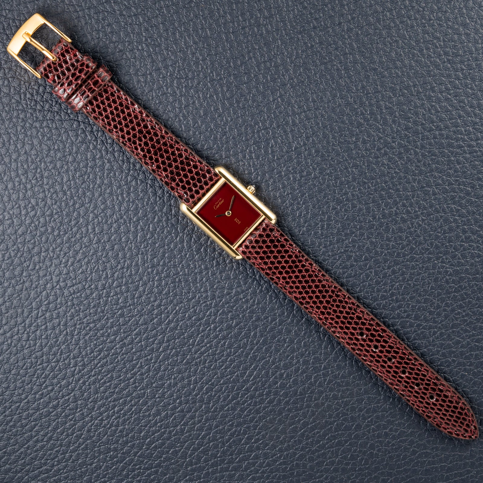 Cartier Must de Tank Vermeil Burgundy Red Dial Reference 5057001