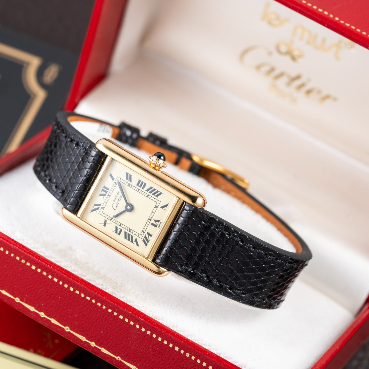 Cartier Tank Must de Vermeil Lemon Roman Dial PM Full Set from 1980