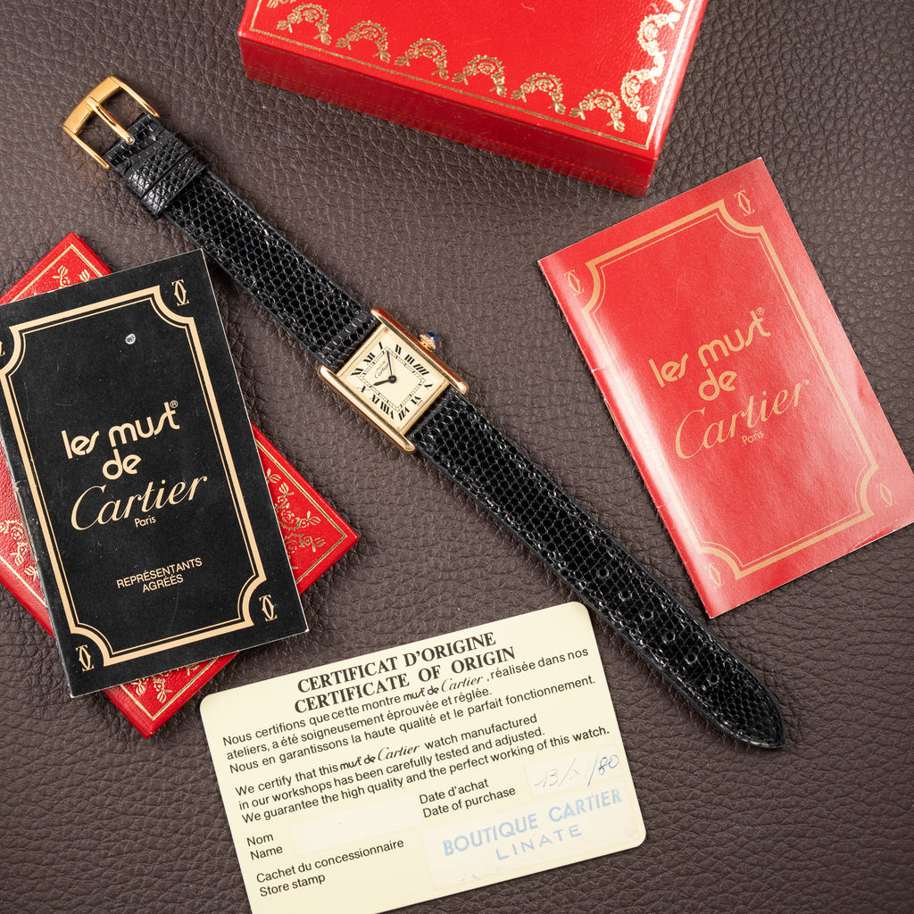 Cartier Tank Must de Vermeil Lemon Roman Dial PM Full Set from 1980