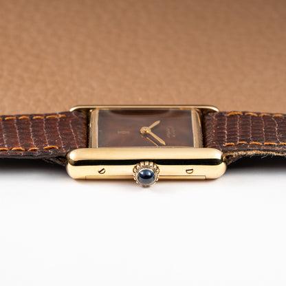 Cartier Tank Must de Vermeil ‘Turtle Shell’ Brown Wood Dial PM from 1980s