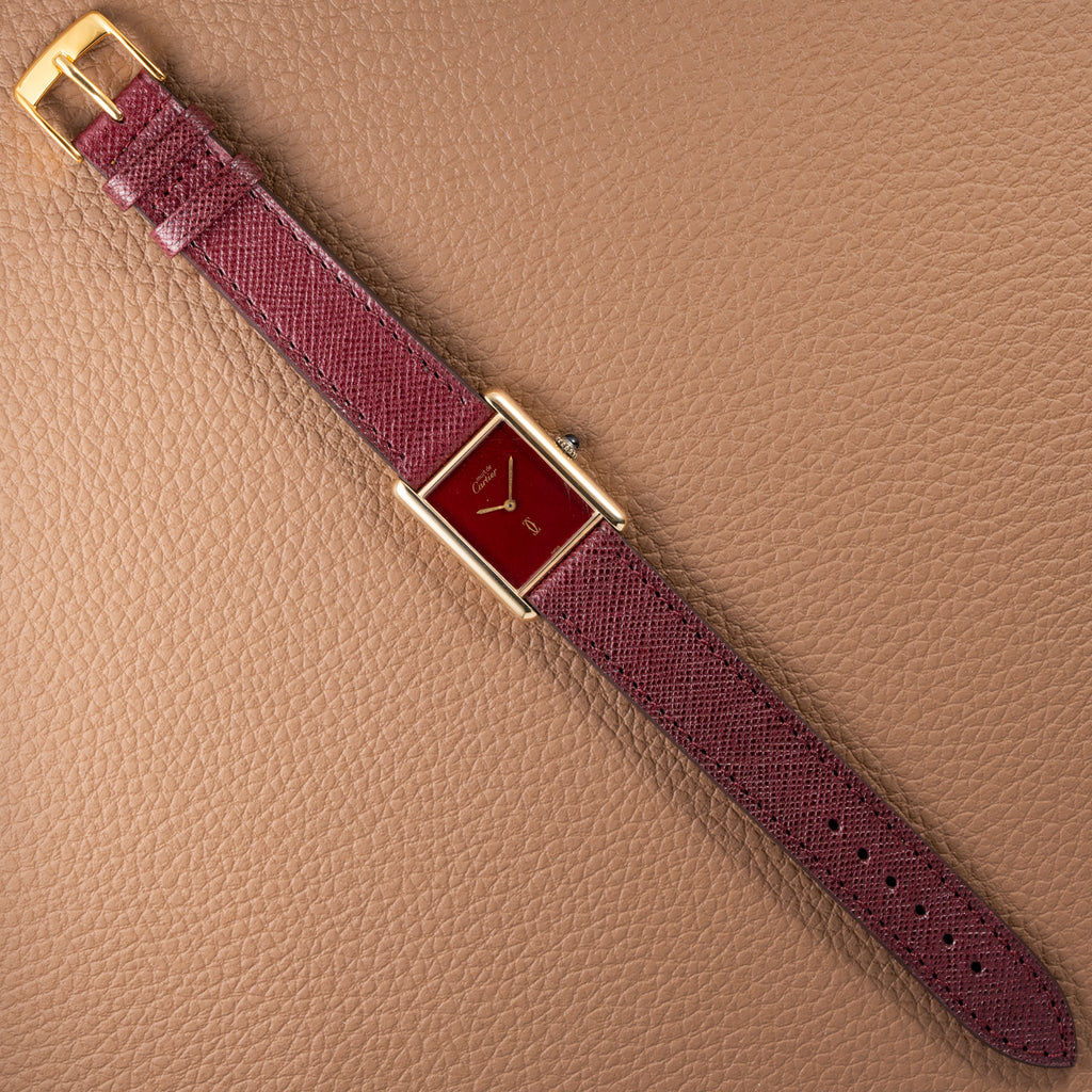 Cartier Must de Tank Vermeil Burgundy Red Dial GM 1980s