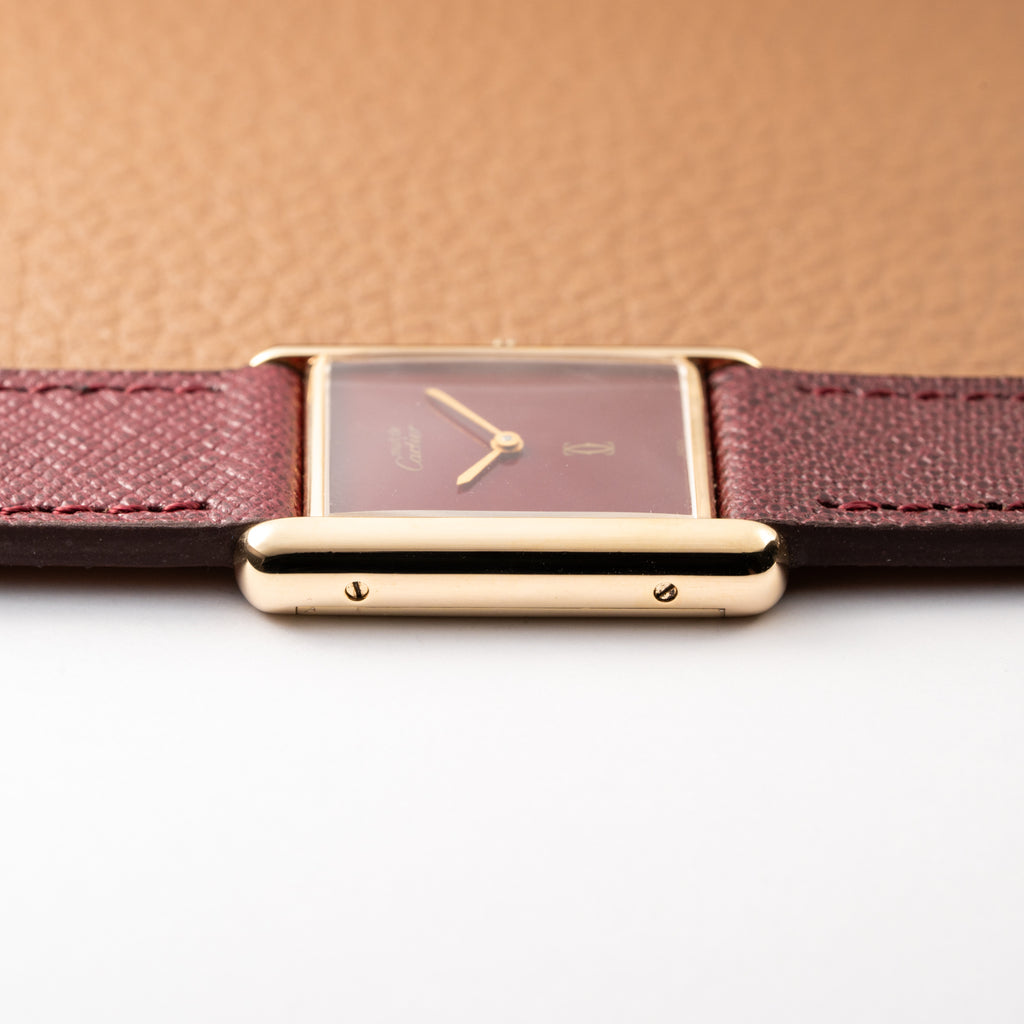 Cartier Must de Tank Vermeil Burgundy Red Dial GM 1980s