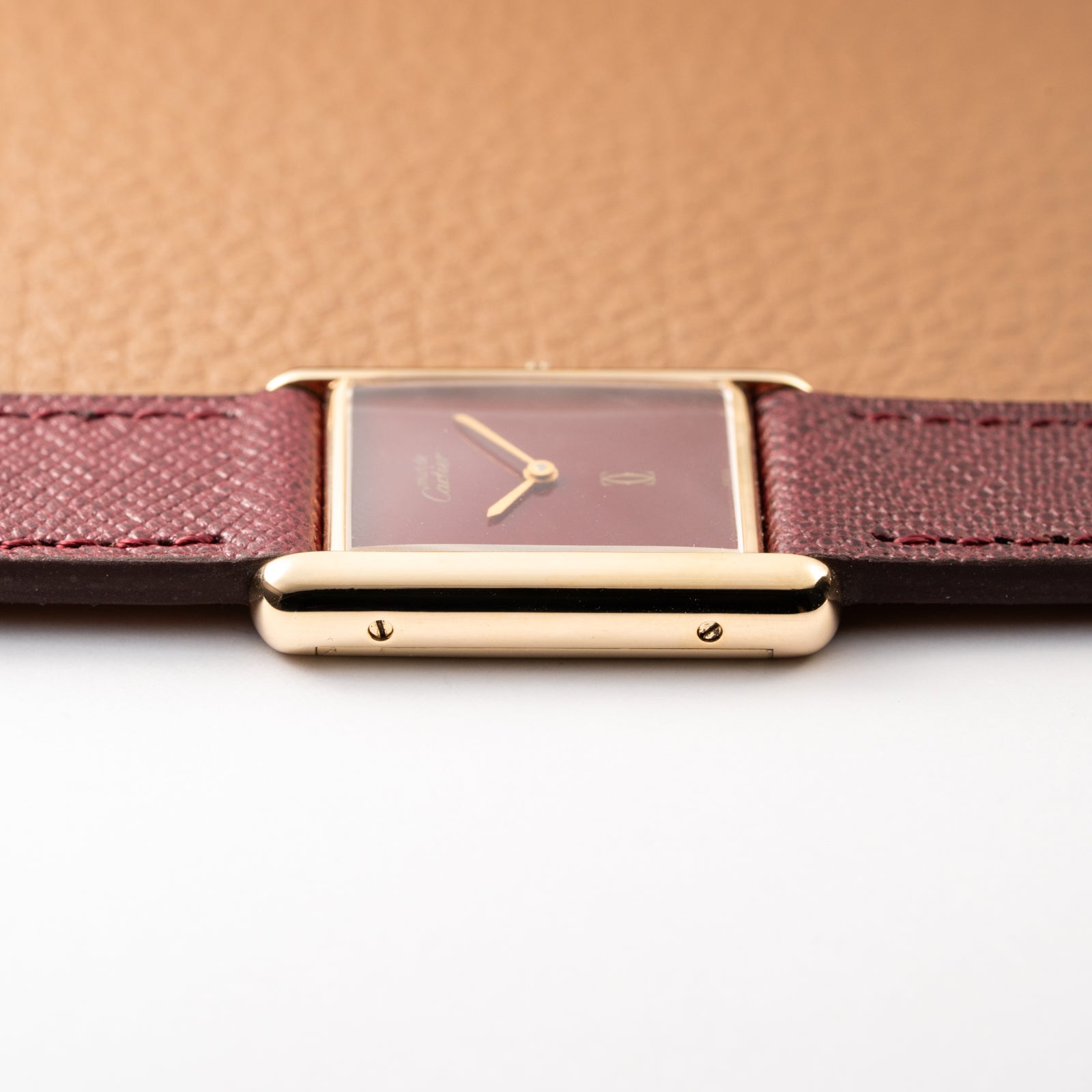 Cartier Must de Tank Vermeil Burgundy Red Dial GM 1980s