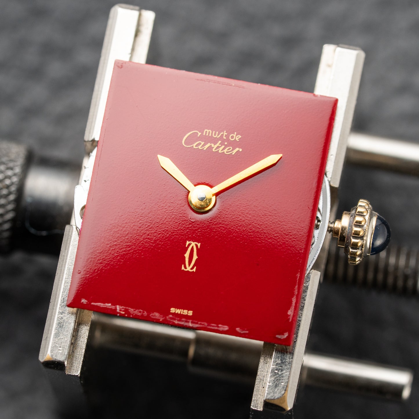 Cartier Must de Tank Vermeil Burgundy Red Dial PM 1980s