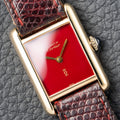 Cartier Must de Tank Vermeil Burgundy Red Dial PM 1980s