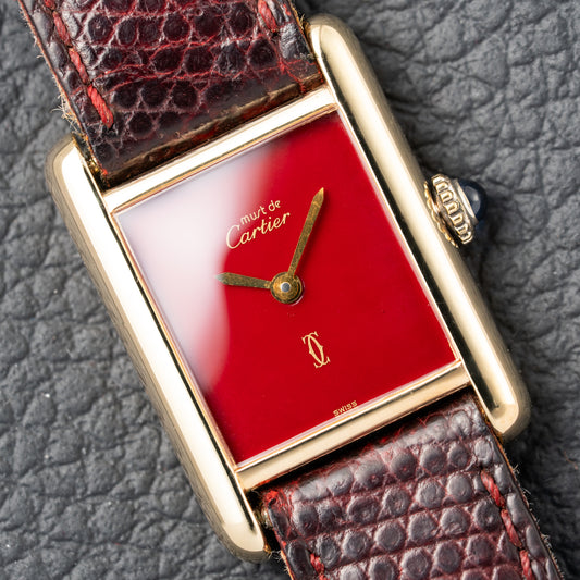 Cartier Must de Tank Vermeil Burgundy Red Dial PM 1980s