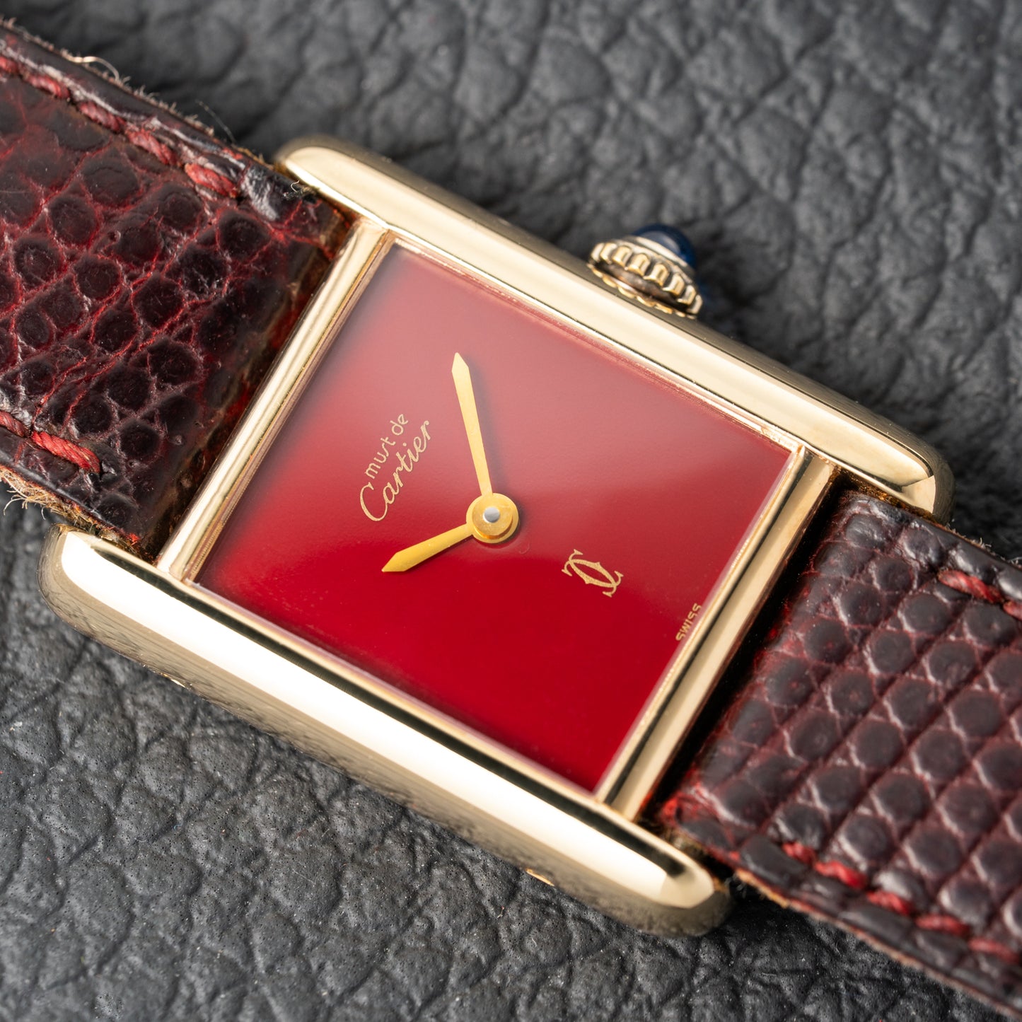 Cartier Must de Tank Vermeil Burgundy Red Dial PM 1980s
