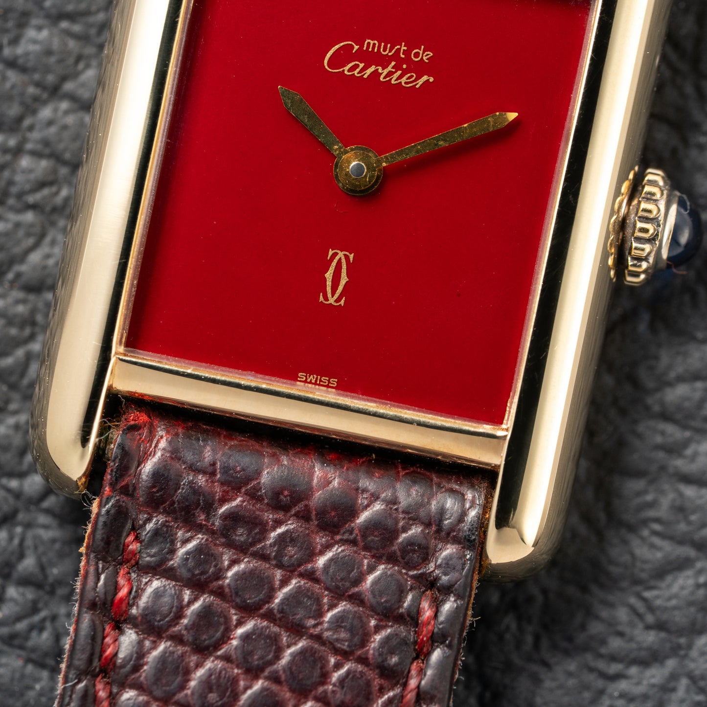 Cartier Must de Tank Vermeil Burgundy Red Dial PM 1980s