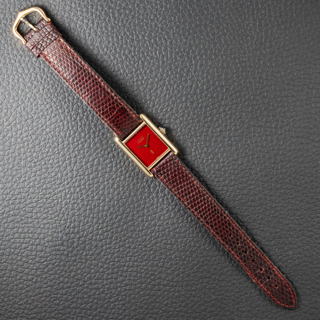 Cartier Must de Tank Vermeil Burgundy Red Dial PM 1980s