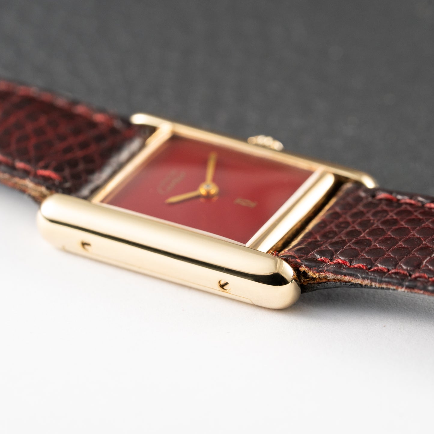 Cartier Must de Tank Vermeil Burgundy Red Dial PM 1980s