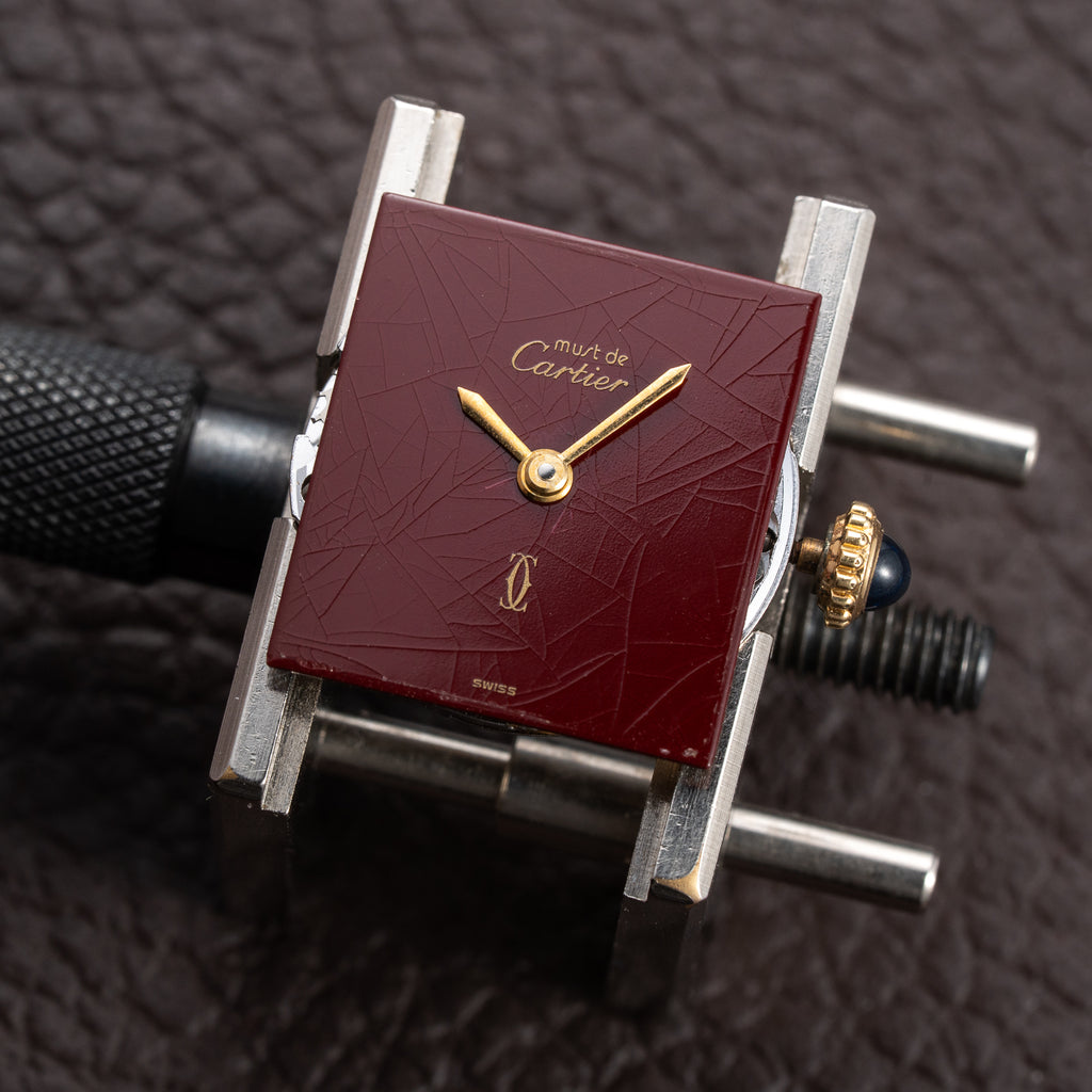 Cartier Tank Must de Burgundy Red Dial Vermeil PM 1980s