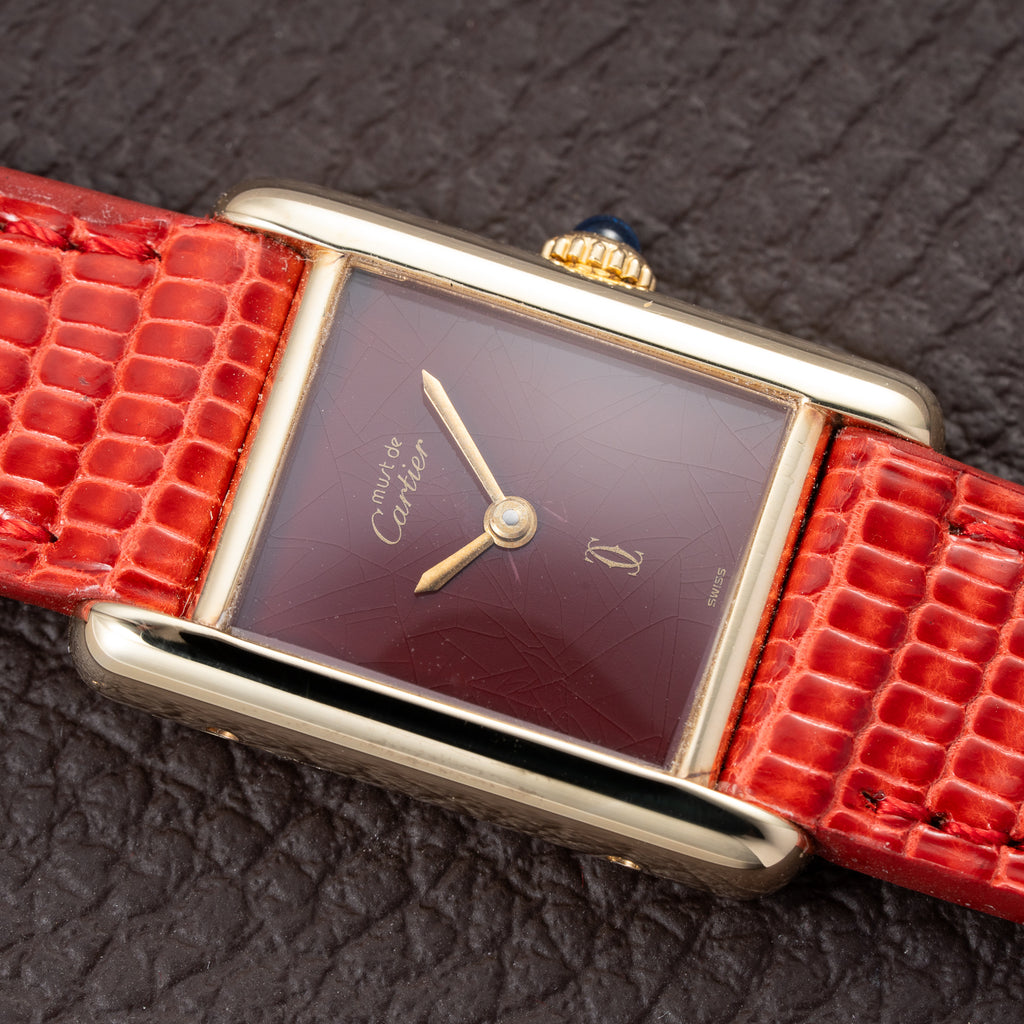 Cartier Tank Must de Burgundy Red Dial Vermeil PM 1980s