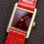 Cartier Tank Must de Burgundy Red Dial Vermeil PM 1980s