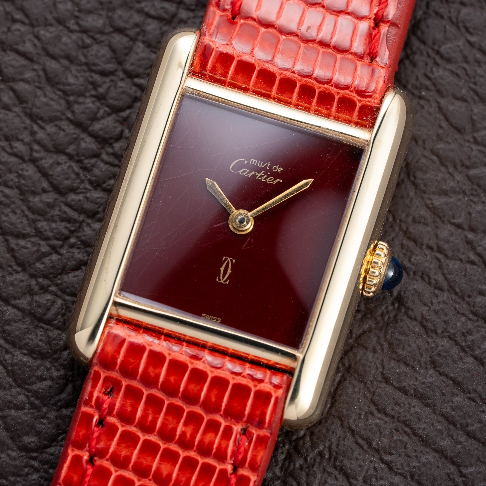 Cartier Tank Must de Burgundy Red Dial Vermeil PM 1980s