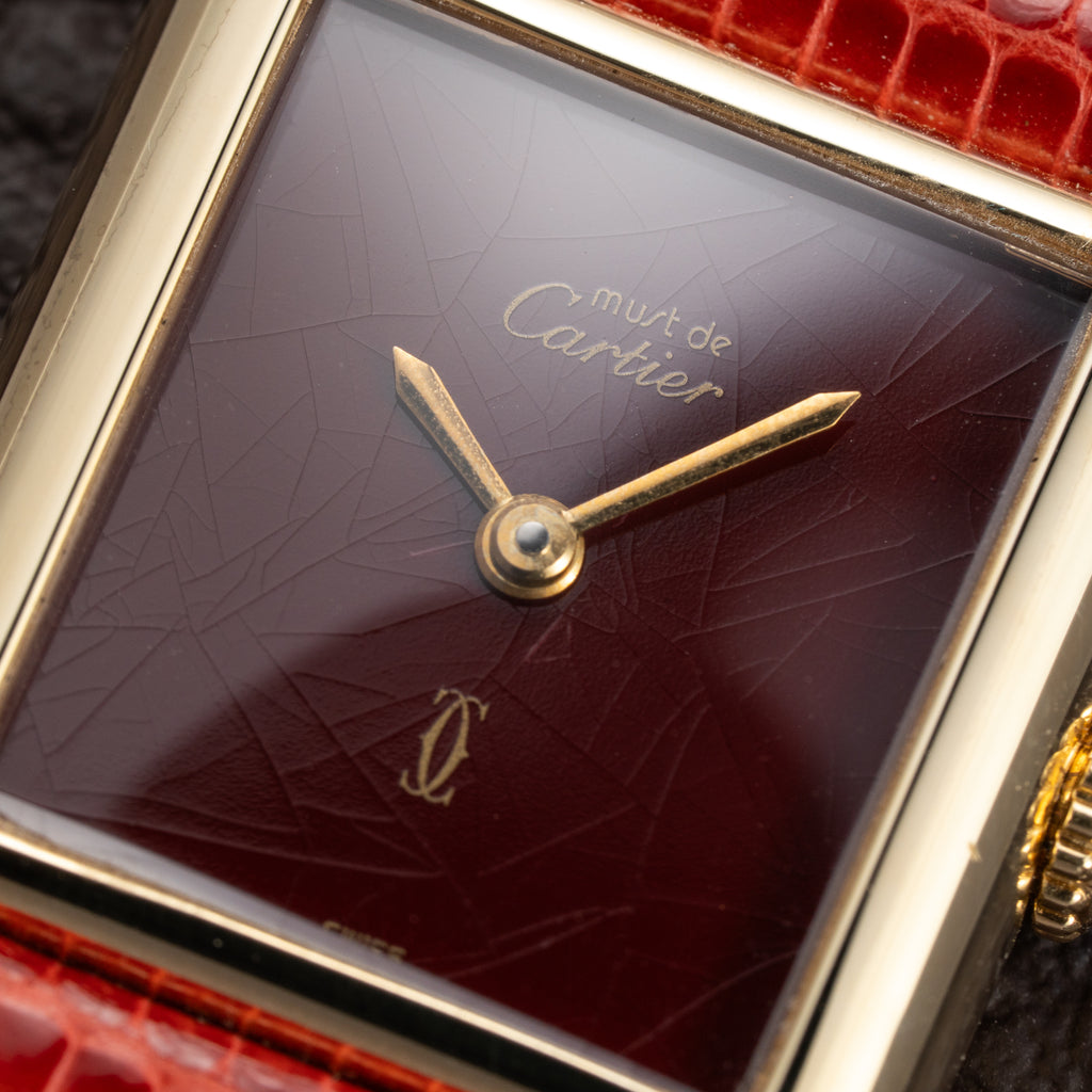 Cartier Tank Must de Burgundy Red Dial Vermeil PM 1980s