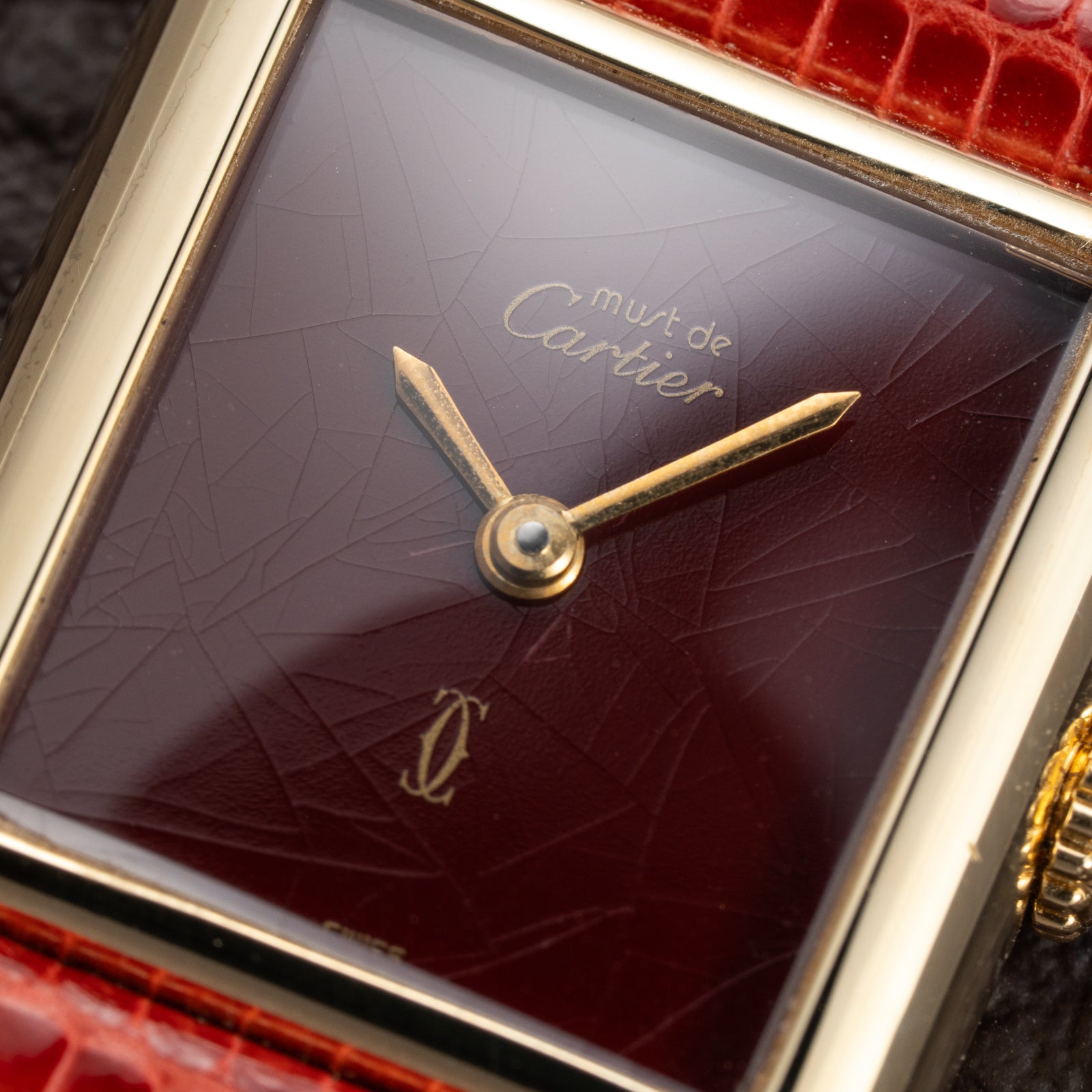 Cartier Tank Must de Burgundy Red Dial Vermeil PM 1980s